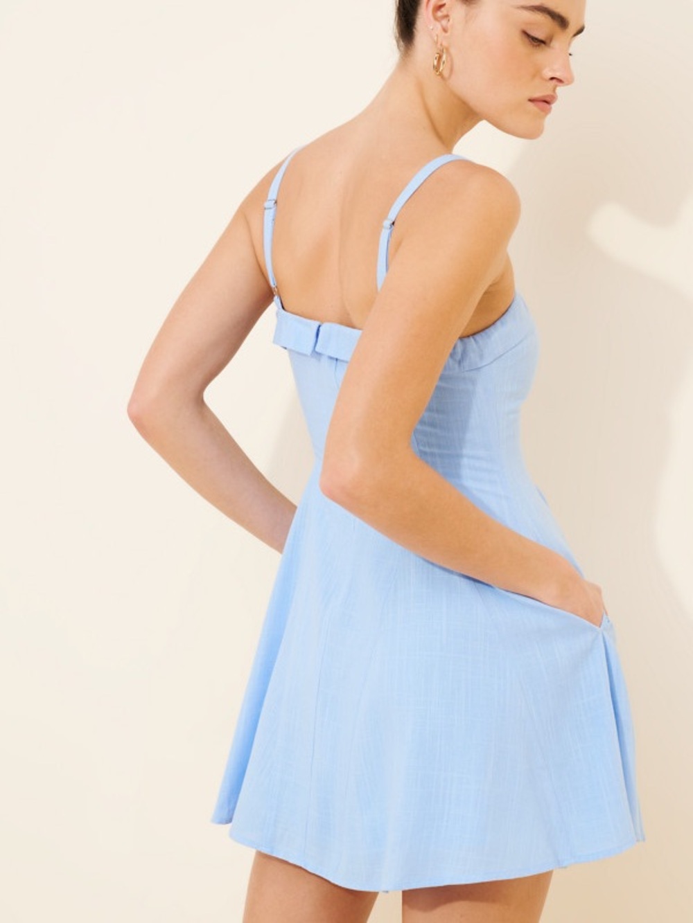 Petal + Pup Caitlin Linen Blend Mini Dress | Blue | Size 6 - Picture 2 of 9